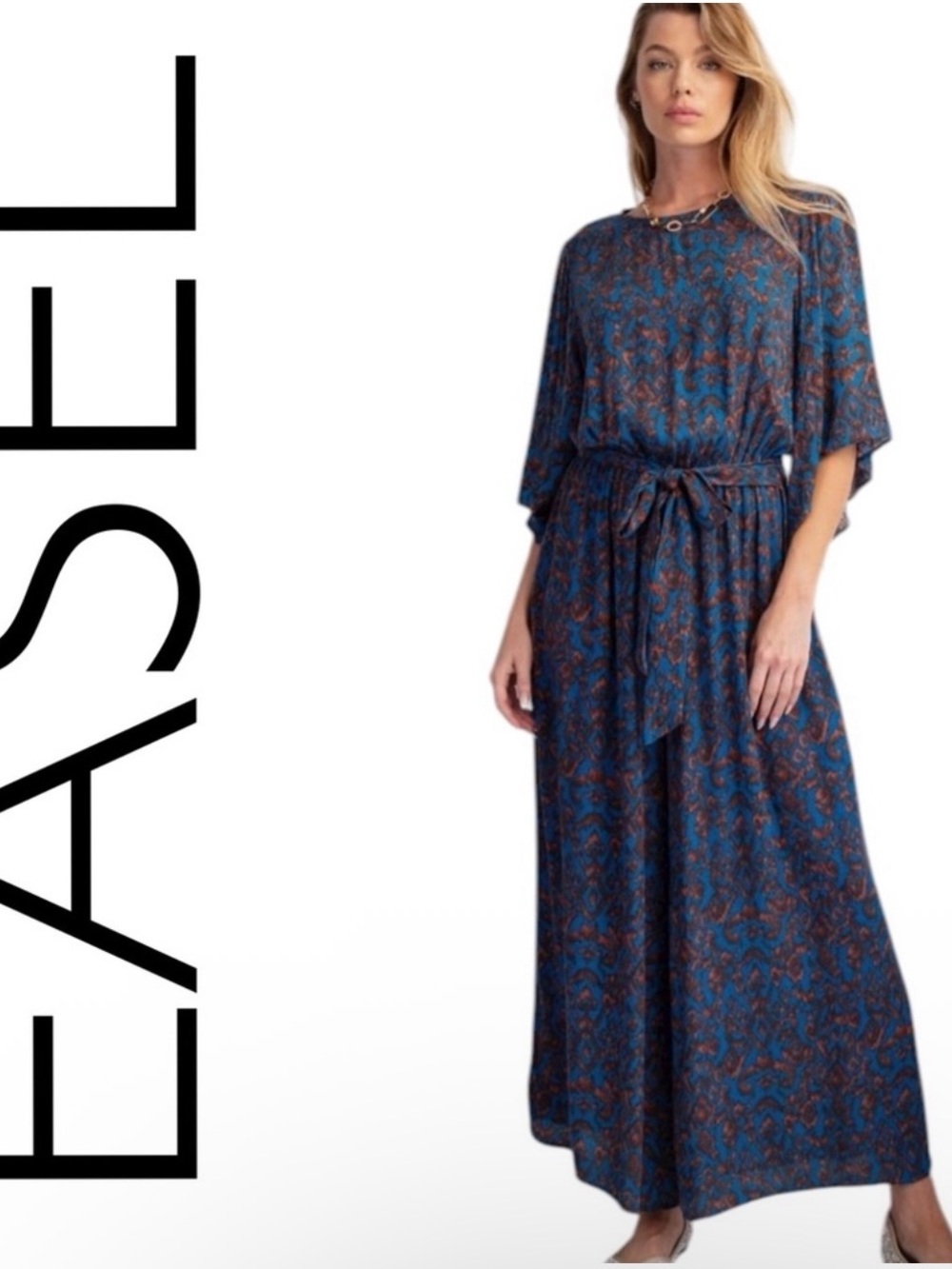 Easel Indigo Jumpsuit with Tie Waist